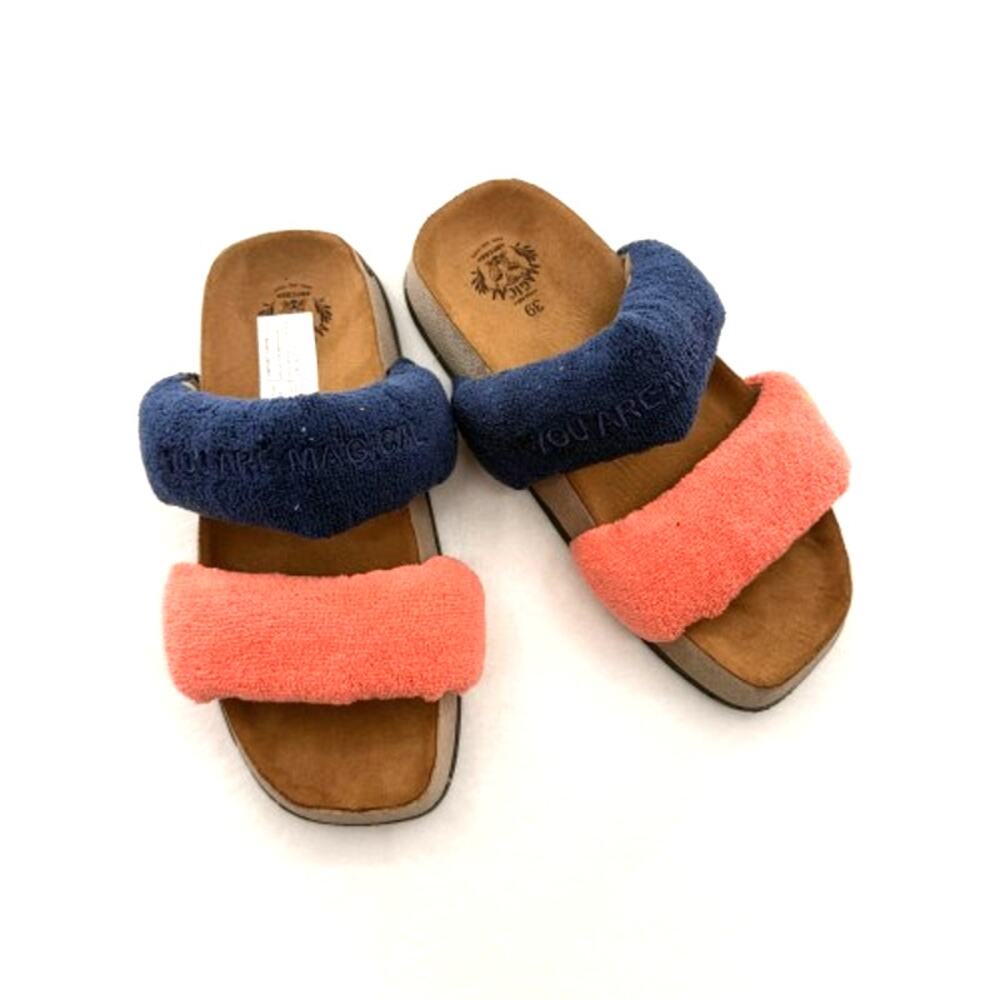 Rocas Argentina Slides Sandals Terry Blue Orange Womens 8.5 / 39 Free People